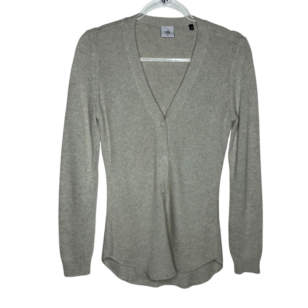 CAbi 3161 Womens XS Oatmeal Textured V-Neck Button Cardigan Sweater Fisherman